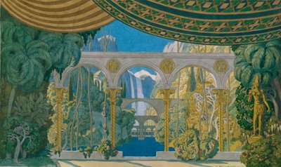 チェルノモールの庭園。 1913年、M。グリンカのオペラ「ルスランとルドミラ」の舞台デザイン 作： Ivan Yakovlevich Bilibin