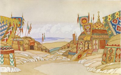 Polovtsianキャンプ。オペラの舞台デザイン、A。ボロディン作のイゴール王子、1930年 作： Ivan Yakovlevich Bilibin