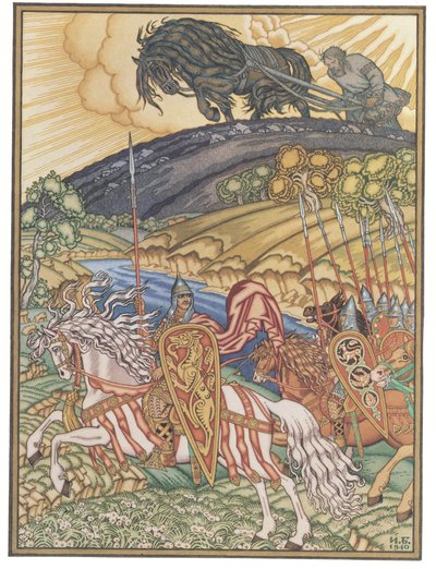 Volga SvyatoslavichとMikula Selyaninovich、1940 作： Ivan Yakovlevich Bilibin
