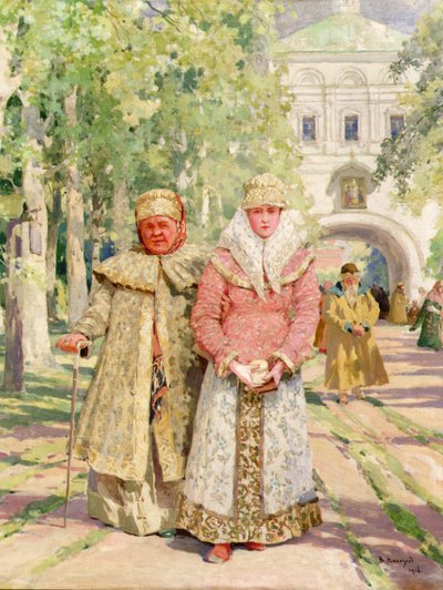 教会から帰ってきた母と娘 作： Ivanovich Vasili Navazov