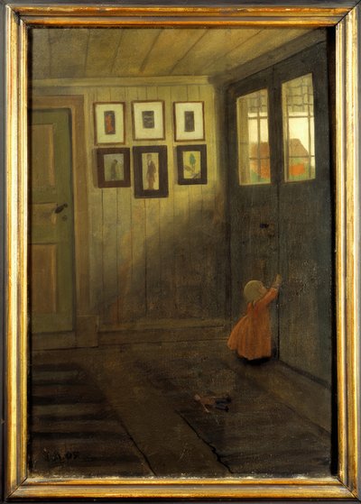 ドアの女の子。アーティストの家の内部、Älvängen 作： Ivar Axel Henrik Arosenius