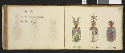 Iver Nielssøn HirtzholmによるInsignia quædam virorum illustrium in Norvegia quodam habitantiumというタイトルで、国立図書館の個人資料から引用されたイラスト。 作： Iver Hirtzholm