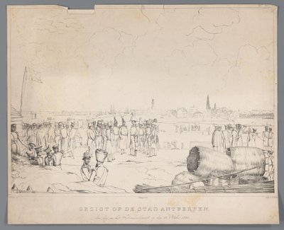 砲撃の翌日、1830 年 10 月 28 日のアントワープの街の眺め (オブジェクトのタイトル) 作： Izaak Schouman