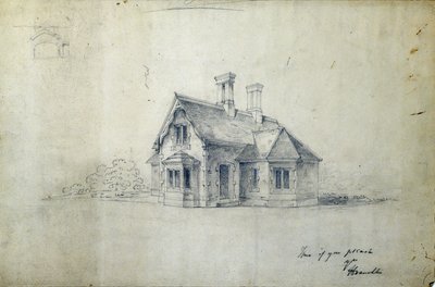ステーションハウス、1850年頃（紙に鉛筆） 作： J.A. Davies