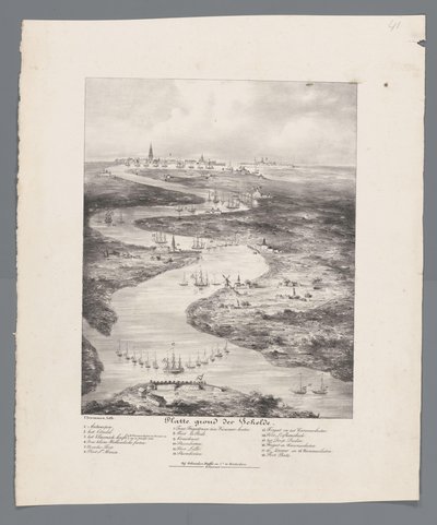 フォート バースからアントワープまでのスヘルデのコース、1832 年 スヘルデの地図 (オブジェクトのタイトル) 作： J.B. Clermans