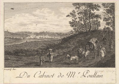 1780年、プーラン氏のキャビネットの絵の後のカートのある風景. 作： JF Borgnet