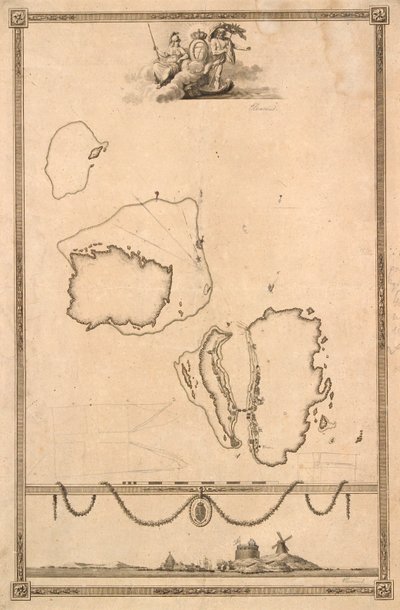 Christiansø の地図のタイトル ビネットと目論見書 作： J.F. Clemens