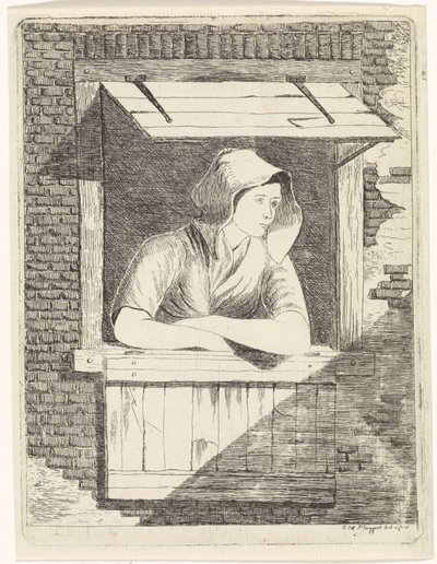 開いている窓の女性 作： J.H. Pluygers