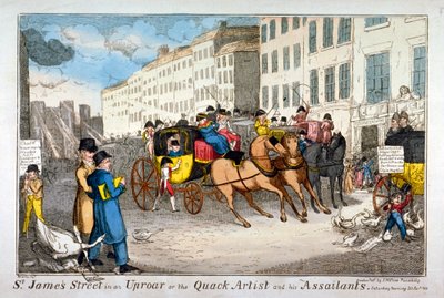 St James Street in an uproar, or the quack artist and his assailants」（1819年 作： JL Marks