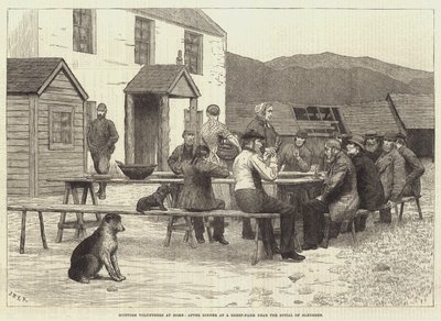 スコットランド人ボランティア、グレンシースパイタル近くの羊牧場での夕食後 作： J.M.L. Ralston