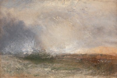 1840年から1845年の間に描かれた「岸辺で壊れる嵐の海」。 作： Joseph Mallord William Turner
