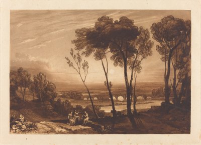中距離の橋、1808 年に出版。 作： Joseph Mallord William Turner
