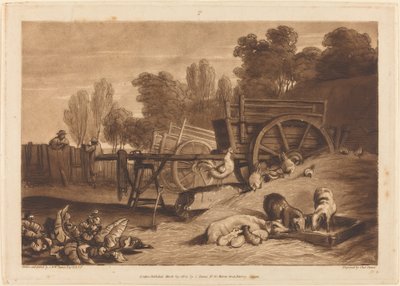 1809年に公開されたコックのある農場の庭. 作： Joseph Mallord William Turner