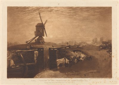 風車と水門、1811 年出版。 作： Joseph Mallord William Turner