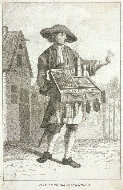 「Knives Combs or Ink-horns」、Cries of London、c1750 作： JM