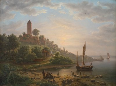 早朝の Gåsetårnet のある Vordingborg の海岸 作： J.P. Møller