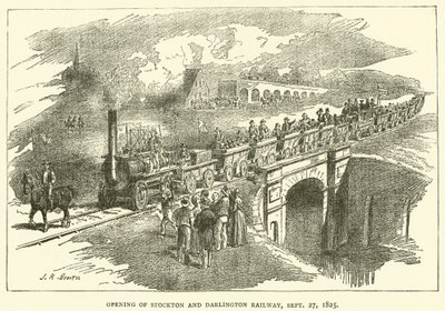 ストックトン・ダーリントン鉄道の開通、1825年9月27日（彫刻 作： J.R. Brown
