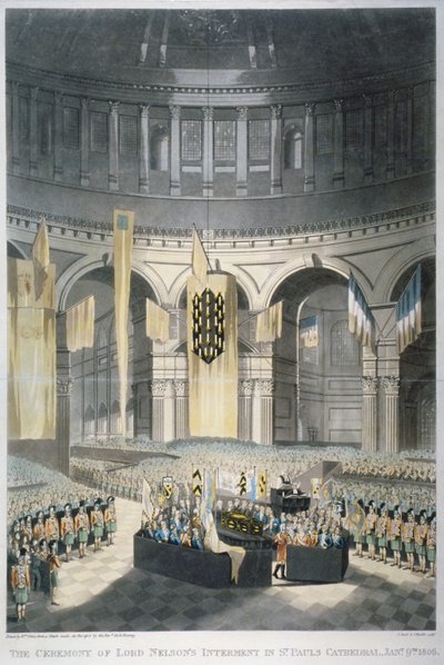 ロンドン市セント・ポール大聖堂でのネルソン卿の埋葬式、1806年 作： JR Hamble