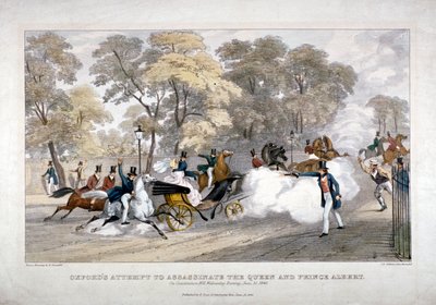 ビクトリア女王に対する暗殺未遂、コンスティチューション ヒル、ウェストミンスター、ロンドン、1840 年 作： JR Jobbins