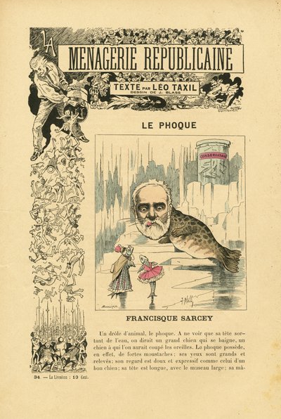 J.ブラス（1847年～1892年）の『Menagerie Republicaine』の挿絵 第三共和国の主要人物のユーモラスなギャラリー 作： J. (1847 1892) Blass