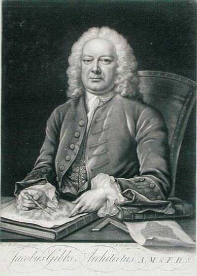 James McArdell (c.1729-65) が彫刻したJames Gibbs (1682-1754) の肖像 (エングレーヴィング) 作： J. (after) Williams