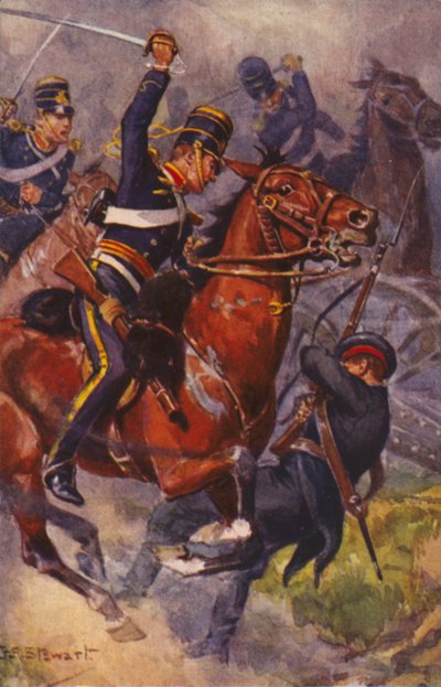 クリミア戦争、バラクラバの戦いでの第 4 騎兵連隊 (軽旅団) のイギリス兵 作： J. A. Stewart