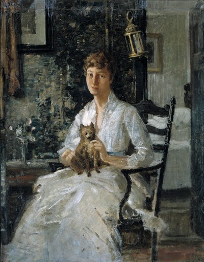 犬を連れた貴婦人の肖像（アンナ・ベイカー・ウィアー） 作： J. Alden Weir