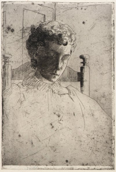 下を向く女性 作： J. Alden Weir