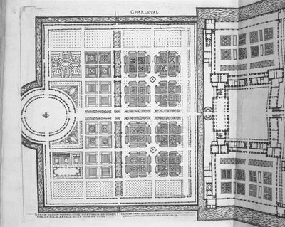 シャルルヴァルの庭園（1570年代に出版された「フランスの最も美しいバスティメント」より）（彫刻 作： J. Androuet  Ducerceau