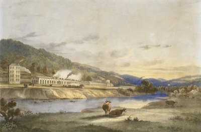 トレフォレスト錫工場、グラモーガンシャー、1840年頃（紙に手彩色リトグラフ） 作： J. Appleby
