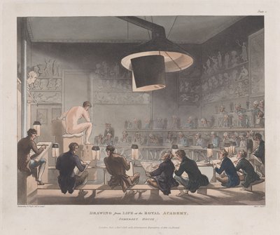 1808 年 1 月 1 日、サマセット ハウス、ロイヤル アカデミーでの生活からの描画., January 1, 1808. 作： J. Bluck