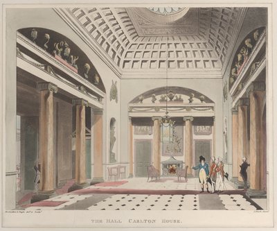 The Hall Carlton House Microcosm of London、プレート 15、1808 年 4 月 1 日、1808 年 4 月 1 日。 作： J. Bluck