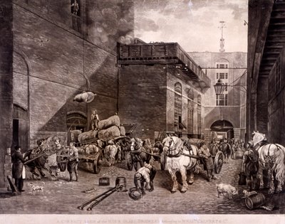 1821年、ロンドンのアッパー・テムズ・ストリートにあるアワー・グラス・ブルワリー（Hour Glass Brewery）。   作： J Bromley
