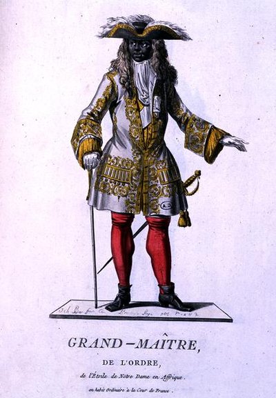 アフリカのノートルダムの星勲章のグランドマスター、1785年に出版された「宗教的・軍事的オードレスのコスチューム総覧」より（カラーエングレーヴィング） 作： J. C. (after) Bar