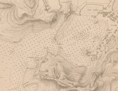 1840年、H.M.S.ビーコン号、トーマス・グレイブス中佐が測量したギリシャ、ペイレウスまたはポート・ドラコ [詳細]。 作： J. & C. Walker