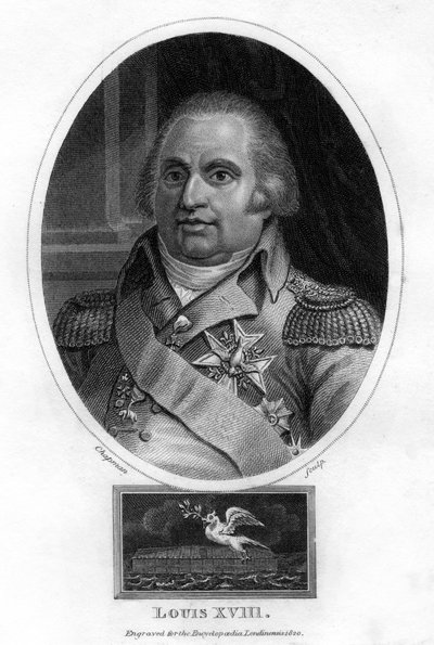 ルイ18世、フランス国王、1820年。 作： J. Chapman