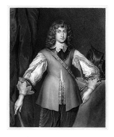 19世紀のイギリス南北戦争の王立騎兵隊指揮官、ルパート王子。 作： J. Cochran