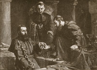 修道院の抑圧で宝物を隠す、イギリスの教会からのイラスト：HDM Spence-Jonesによる民衆の歴史、パブ。 c.1910リソセピア写真 作： J. Cooke