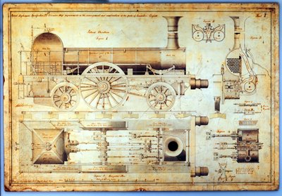 スティーブンソンの「ロングボイラー」機関車、1841年 作： J. Farley
