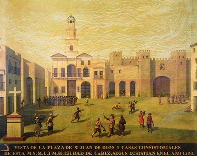 1596年のサンファンデディオス広場（キャンバスに油彩） 作： J. Garcia