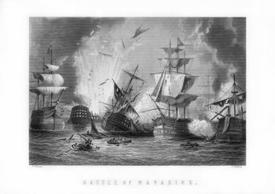 1893年10月20日、ナヴァリノの海戦。 作： J. Godfrey