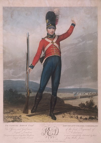 ロイヤル・ロンドン・ボランティア第1連隊の制服を着た軍人像（1797年 作： J Green