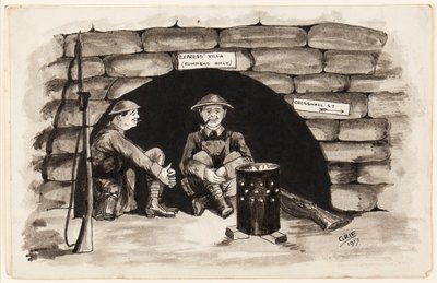 エクスプレスヴィラ（ランナーのみ）：1917年のフランスの暖かいコーナー（紙にペン、筆、インク） 作： J. Griffiths