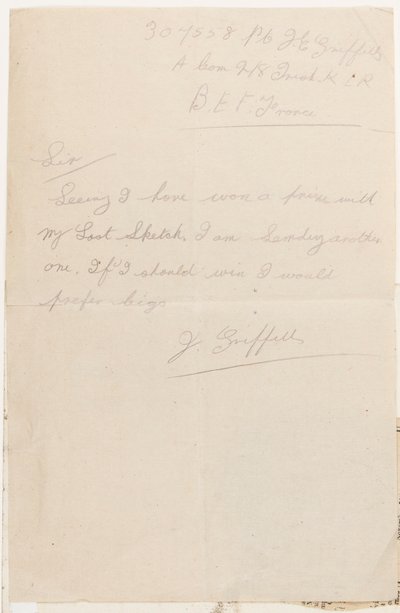 1917年のリバプールウィークリークーリエのコンテスト編集者への手紙 作： J. Griffiths