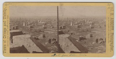 1871年のシカゴ火災後のウォータータワーから北西のビューの立体写真 作： J. H. Abbott