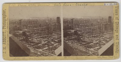 1871年のシカゴ火災後のウォータータワーから南西のビューの立体写真 作： J. H. Abbott