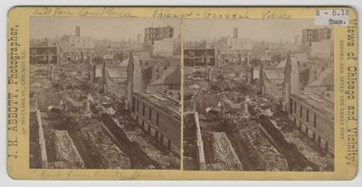 1871年のシカゴ火災後の裁判所の東の眺め 作： J. H. Abbott