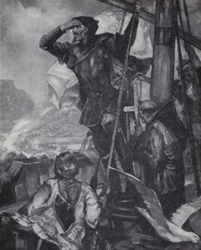 インドへの航海で喜望峰を見たポルトガルの探検家ヴァスコ・ダ・ガマ 作： J. H. Amschewitz