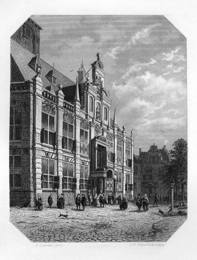 オランダ、デルフトの市庁舎、1620年c1870。 作： J. H. Rennefeld