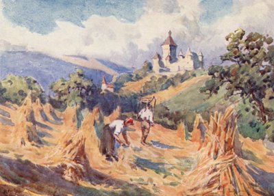 ローザンヌ上空、ヴュフラン城（カラーリトグラフ） 作： J. Hardwicke Lewis